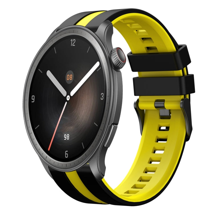 For Amazfit Balance 22mm Two-Color Sports Silicone Watch Band(Black+Yellow) - Watch Bands by buy2fix | Online Shopping UK | buy2fix