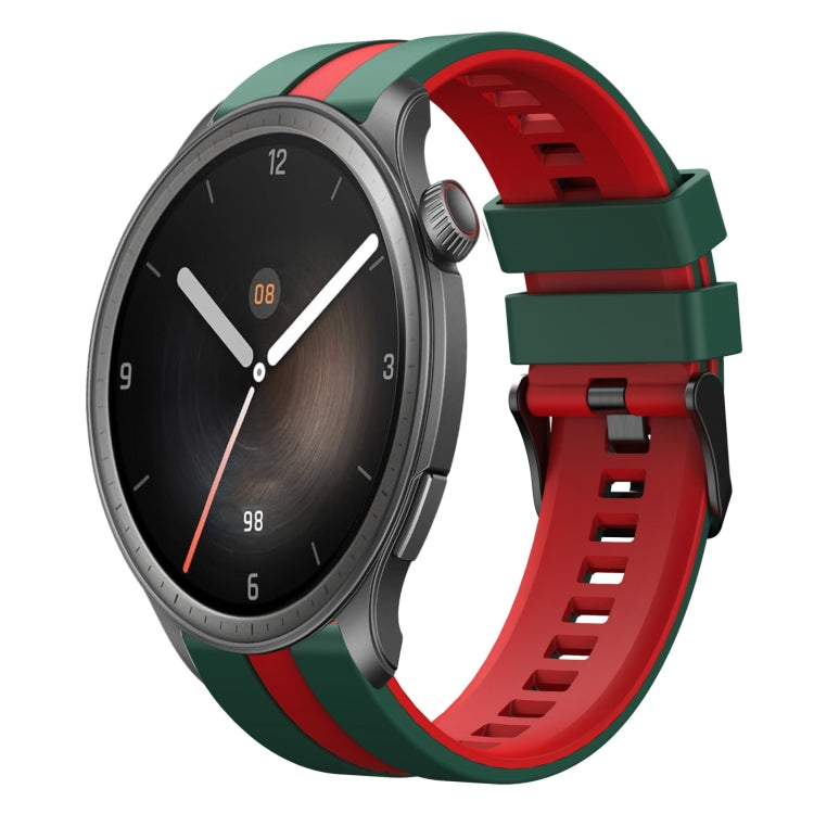 For Amazfit Balance 22mm Two-Color Sports Silicone Watch Band(Green+Red) - Watch Bands by buy2fix | Online Shopping UK | buy2fix