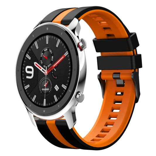 For Amazfit GTR 4 22mm Two-Color Sports Silicone Watch Band(Black+Orange) - Watch Bands by buy2fix | Online Shopping UK | buy2fix
