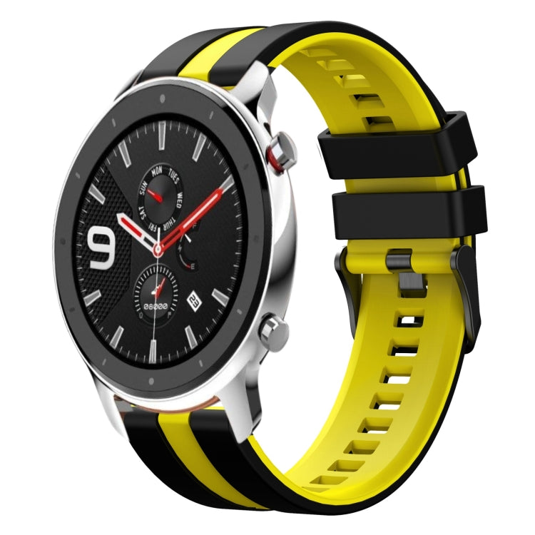 For Amazfit GTR 4 22mm Two-Color Sports Silicone Watch Band(Black+Yellow) - Watch Bands by buy2fix | Online Shopping UK | buy2fix