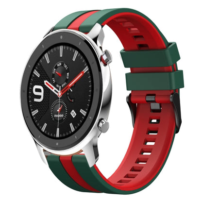 For Amazfit GTR 4 22mm Two-Color Sports Silicone Watch Band(Green+Red) - Watch Bands by buy2fix | Online Shopping UK | buy2fix