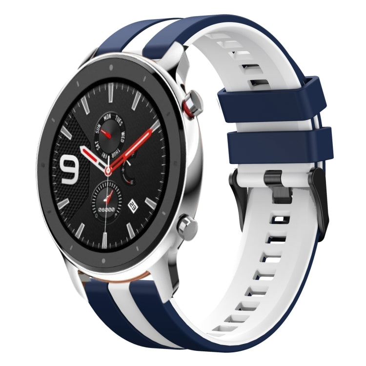 For Amazfit GTR 4 22mm Two-Color Sports Silicone Watch Band(Blue+White) - Watch Bands by buy2fix | Online Shopping UK | buy2fix