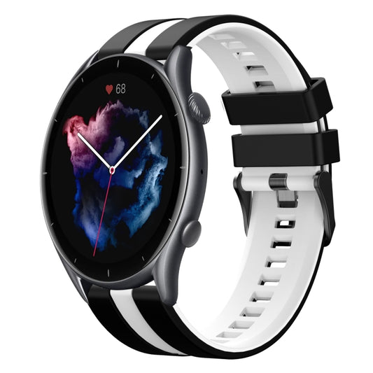 For Amazfit GTR 3 22mm Two-Color Sports Silicone Watch Band(Black+White) - Watch Bands by buy2fix | Online Shopping UK | buy2fix