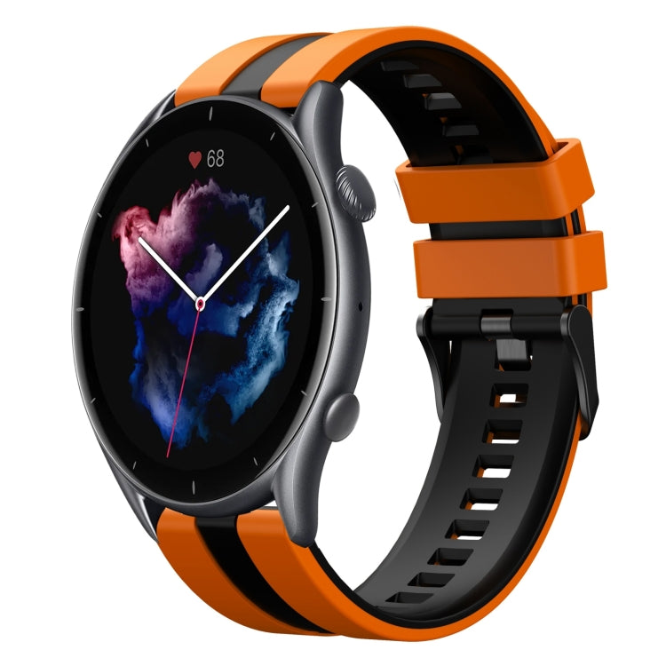 For Amazfit GTR 3 Pro 22mm Two-Color Sports Silicone Watch Band(Orange+Black) - Watch Bands by buy2fix | Online Shopping UK | buy2fix