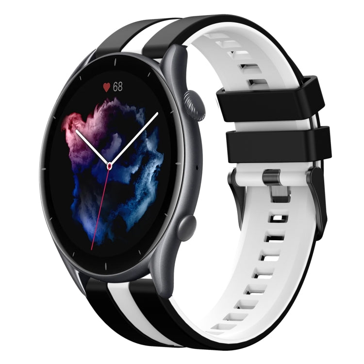 For Amazfit GTR 3 Pro 22mm Two-Color Sports Silicone Watch Band(Black+White) - Watch Bands by buy2fix | Online Shopping UK | buy2fix