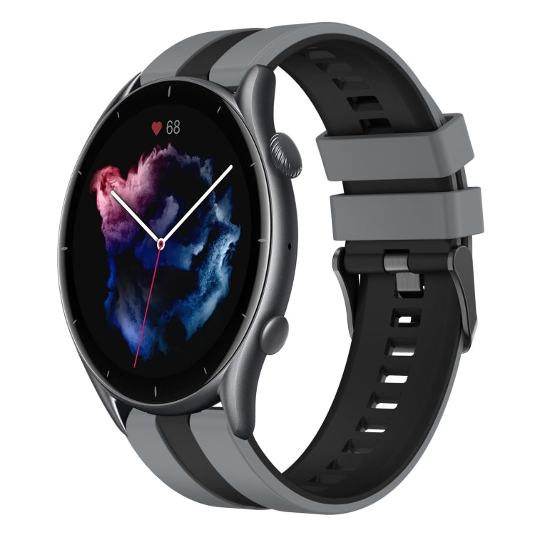 For Amazfit GTR 3 Pro 22mm Two-Color Sports Silicone Watch Band(Grey+Black) - Watch Bands by buy2fix | Online Shopping UK | buy2fix