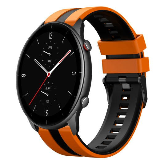 For Amazfit GTR 2e 22mm Two-Color Sports Silicone Watch Band(Orange+Black) - Watch Bands by buy2fix | Online Shopping UK | buy2fix