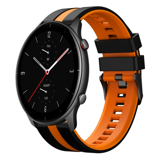 For Amazfit GTR 2e 22mm Two-Color Sports Silicone Watch Band(Black+Orange) - Watch Bands by buy2fix | Online Shopping UK | buy2fix