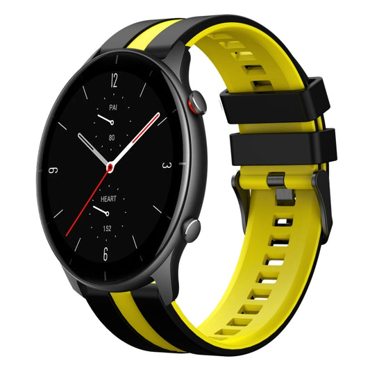 For Amazfit GTR 2e 22mm Two-Color Sports Silicone Watch Band(Black+Yellow) - Watch Bands by buy2fix | Online Shopping UK | buy2fix
