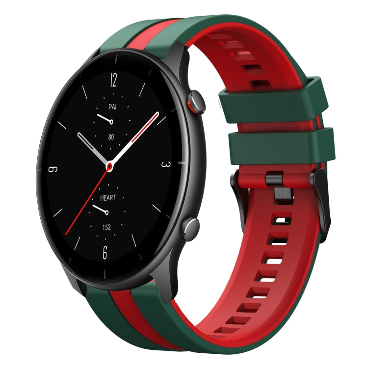 For Amazfit GTR 2e 22mm Two-Color Sports Silicone Watch Band(Green+Red) - Watch Bands by buy2fix | Online Shopping UK | buy2fix