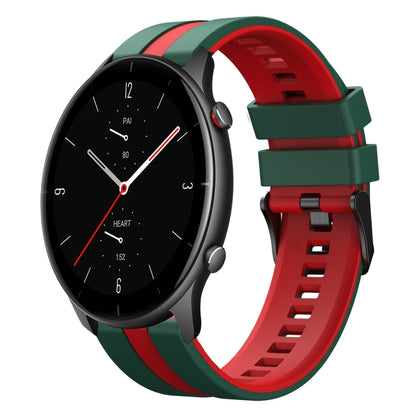For Amazfit GTR 2e 22mm Two-Color Sports Silicone Watch Band(Green+Red) - Watch Bands by buy2fix | Online Shopping UK | buy2fix