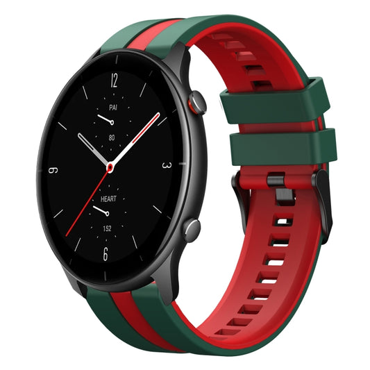 For Amazfit GTR 2e 22mm Two-Color Sports Silicone Watch Band(Green+Red) - Watch Bands by buy2fix | Online Shopping UK | buy2fix