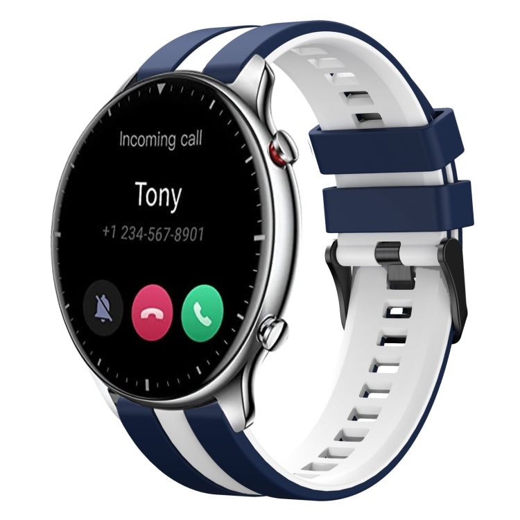 For Amazfit GTR 2 22mm Two-Color Sports Silicone Watch Band(Blue+White) - Watch Bands by buy2fix | Online Shopping UK | buy2fix
