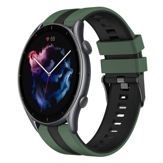 For Amazfit 3 22mm Two-Color Sports Silicone Watch Band(Olive Green+Black)