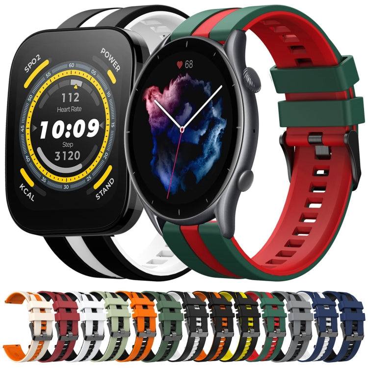 For Amazfit GTR 2e 22mm Two-Color Sports Silicone Watch Band(Orange+Black) - Watch Bands by buy2fix | Online Shopping UK | buy2fix