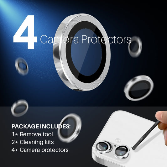 For iPhone 16 / 16 Plus NORTHJO 2 Sets 4pcs Camera Lens Protector Cover Metal Ring Film(Silver) by NORTHJO