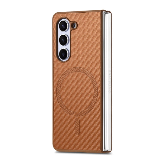 For Samsung Galaxy Z Fold6 Carbon Fiber Magsafe Phone Case(Brown) by buy2fix