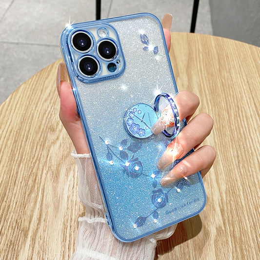 For iPhone 16 Pro Max Gradient Glitter Immortal Flower Ring All-inclusive Phone Case(Blue) by buy2fix