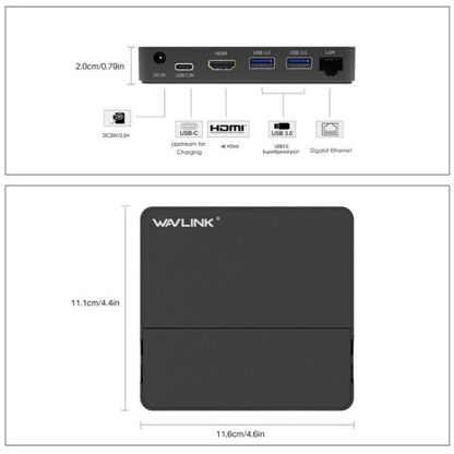 WAVLINK UHP3D01G Gigabit Ethernet USB 3.0 Multi-Function HUB 4K HD Docking Station(EU Plug) - USB 3.0 HUB by WAVLINK | Online Shopping UK | buy2fix