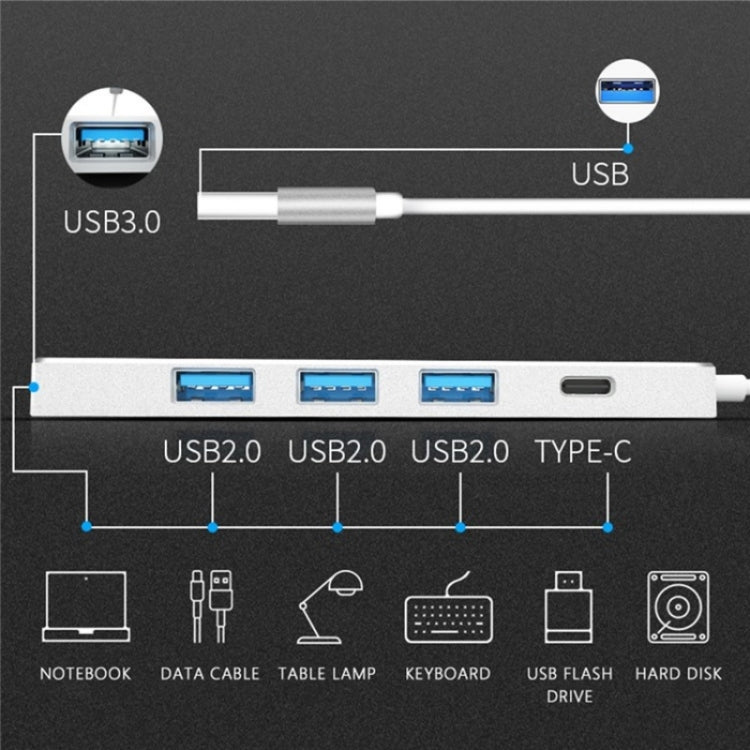 ADS-301A USB 3.0 to Type-C + USB 3.0 / 2.0 4-Ports Hub Laptop Expander(Silver) - USB 3.0 HUB by buy2fix | Online Shopping UK | buy2fix