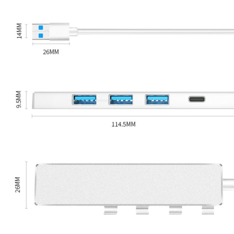 ADS-301A USB 3.0 to Type-C + USB 3.0 / 2.0 4-Ports Hub Laptop Expander(Silver) by buy2fix