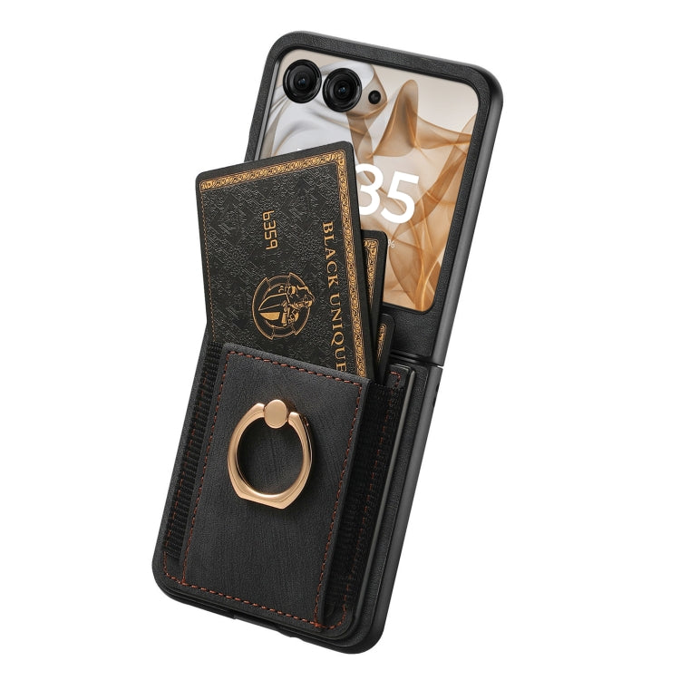 For Motorola Razr 50 Retro Skin-feel Ring Card Bag Phone Case(Black) by buy2fix