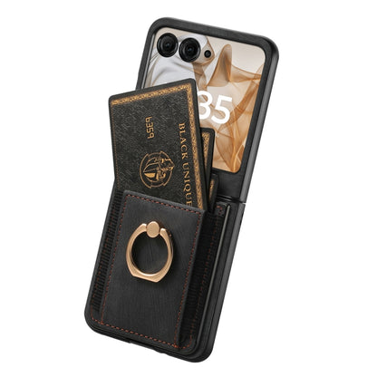 For Motorola Razr 50 Retro Skin-feel Ring Card Bag Phone Case(Black) by buy2fix