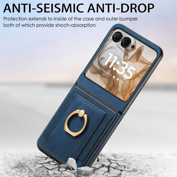 For Motorola Razr 50 Retro Skin-feel Ring Card Bag Phone Case(Blue) by buy2fix