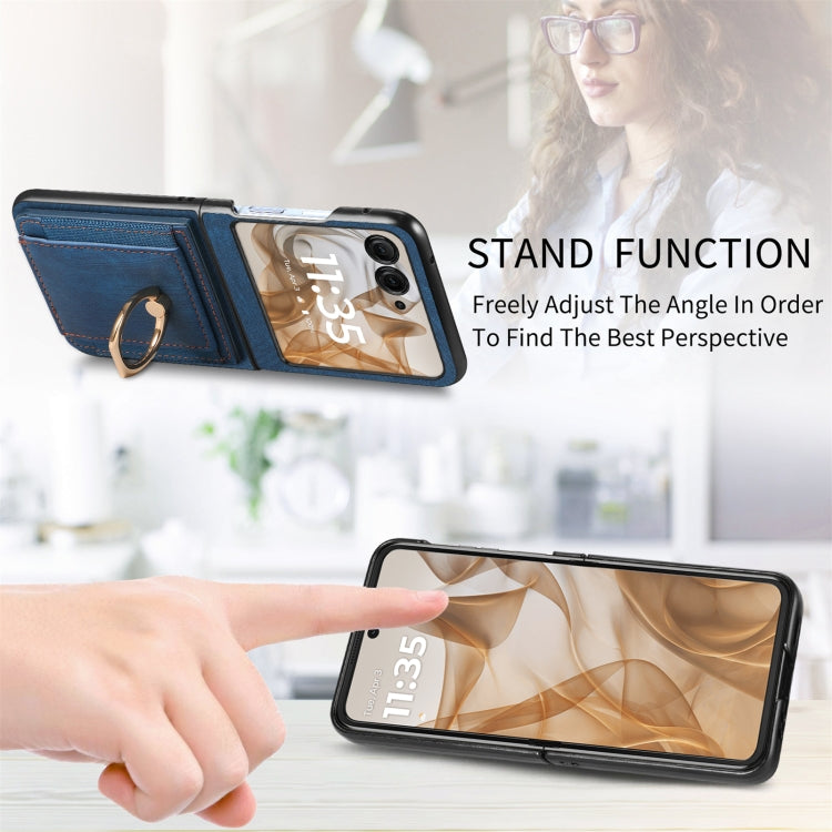 For Motorola Razr 50 Retro Skin-feel Ring Card Bag Phone Case(Blue) by buy2fix