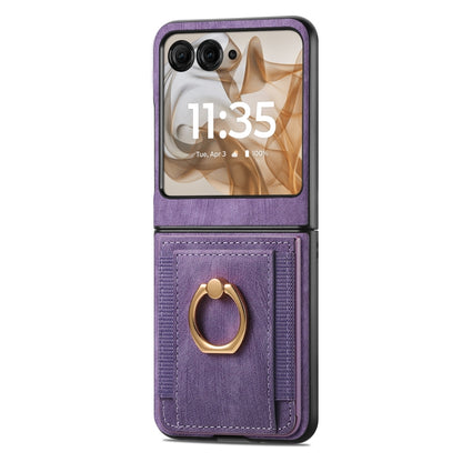 For Motorola Razr 50 Retro Skin-feel Ring Card Bag Phone Case(Purple) by buy2fix