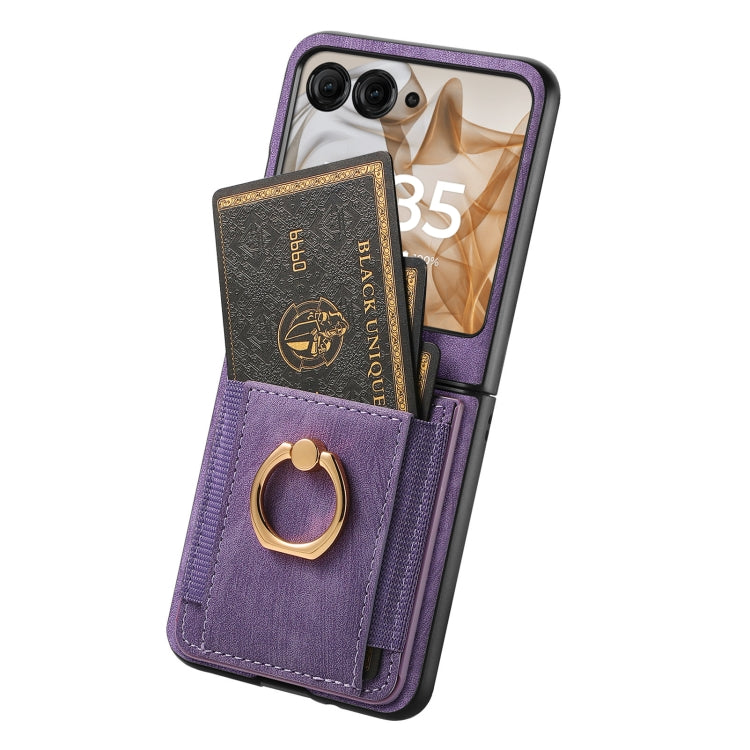 For Motorola Razr 50 Retro Skin-feel Ring Card Bag Phone Case(Purple) by buy2fix