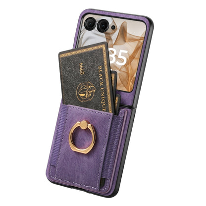 For Motorola Razr 50 Retro Skin-feel Ring Card Bag Phone Case(Purple) by buy2fix