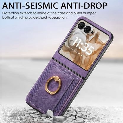 For Motorola Razr 50 Retro Skin-feel Ring Card Bag Phone Case(Purple) by buy2fix