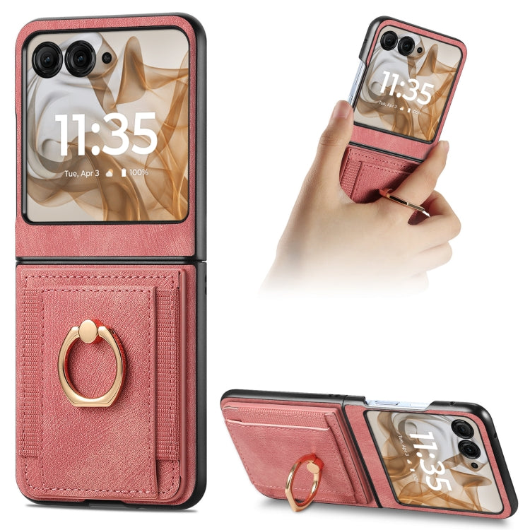 For Motorola Razr 50 Retro Skin-feel Ring Card Bag Phone Case(Pink) by buy2fix
