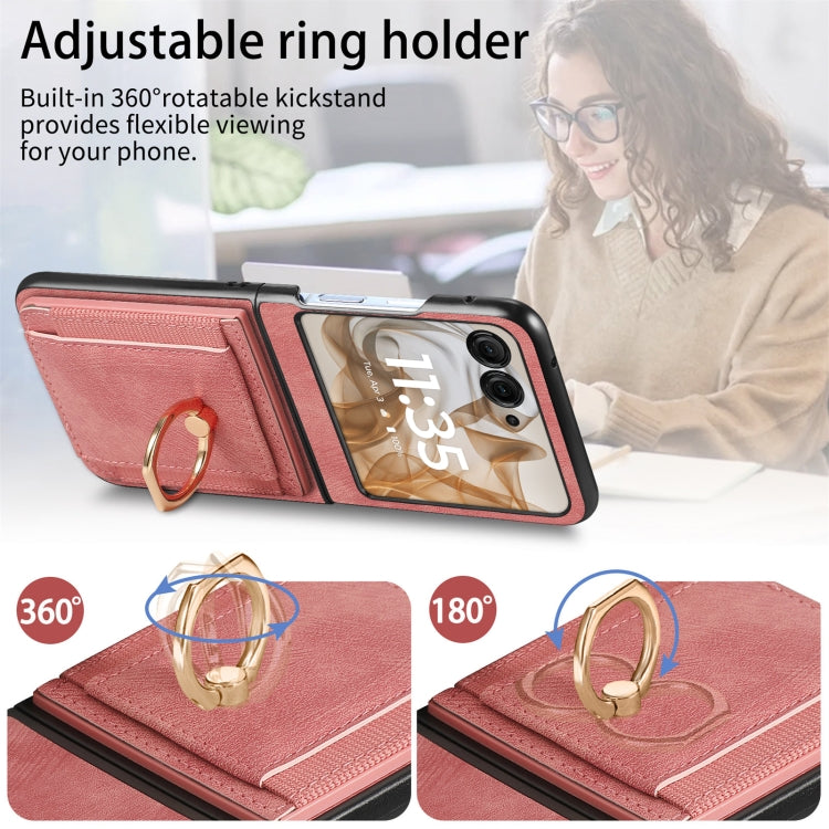 For Motorola Razr 50 Retro Skin-feel Ring Card Bag Phone Case(Pink) by buy2fix