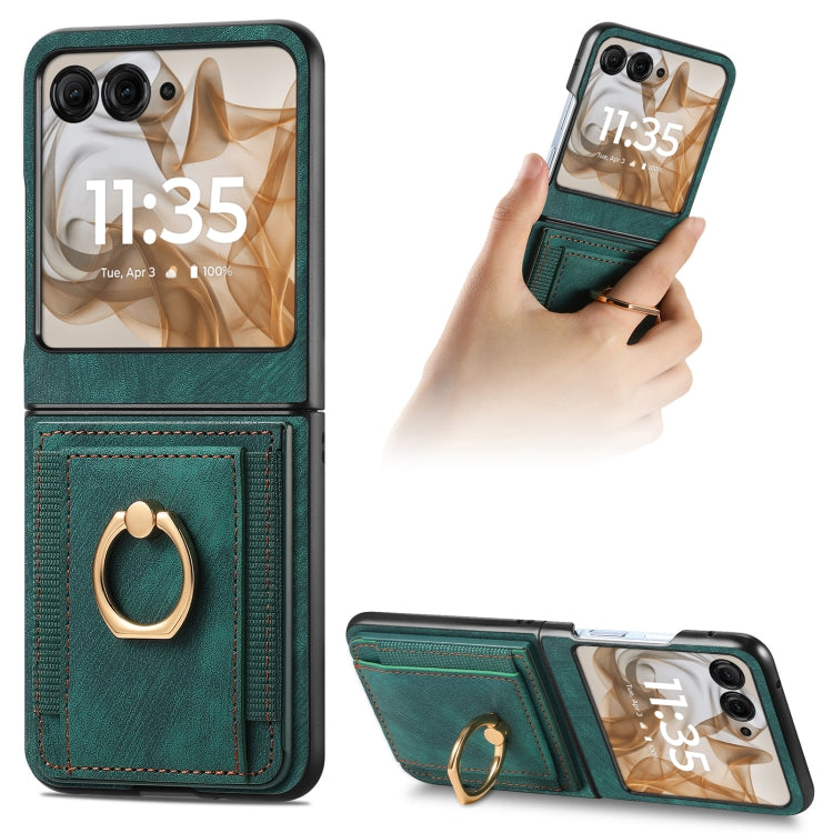 For Motorola Razr 50 Retro Skin-feel Ring Card Bag Phone Case(Green) by buy2fix