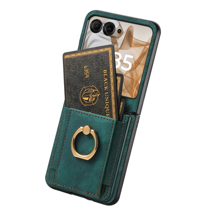 For Motorola Razr 50 Retro Skin-feel Ring Card Bag Phone Case(Green) by buy2fix