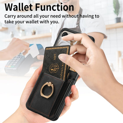 For Motorola Razr 50 Ultra Retro Skin-feel Ring Card Bag Phone Case(Black) by buy2fix