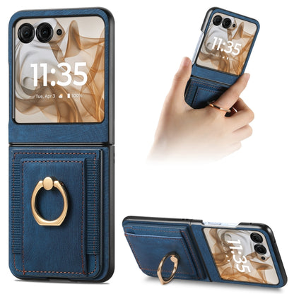 For Motorola Razr 50 Ultra Retro Skin-feel Ring Card Bag Phone Case(Blue) by buy2fix