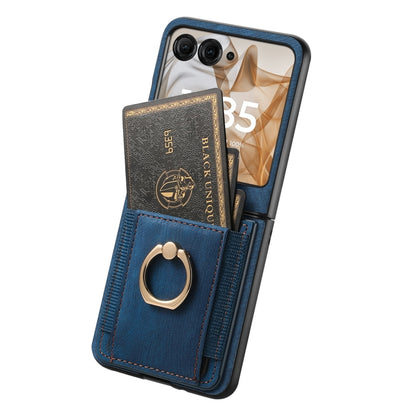 For Motorola Razr 50 Ultra Retro Skin-feel Ring Card Bag Phone Case(Blue) by buy2fix