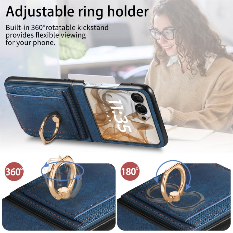 For Motorola Razr 50 Ultra Retro Skin-feel Ring Card Bag Phone Case(Blue) by buy2fix