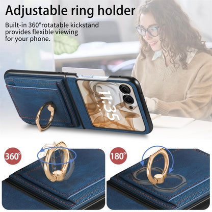 For Motorola Razr 50 Ultra Retro Skin-feel Ring Card Bag Phone Case(Blue) by buy2fix