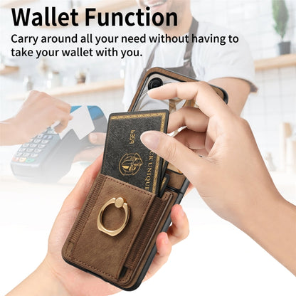 For Motorola Razr 50 Ultra Retro Skin-feel Ring Card Bag Phone Case(Brown) by buy2fix