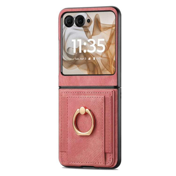 For Motorola Razr 50 Ultra Retro Skin-feel Ring Card Bag Phone Case(Pink) by buy2fix