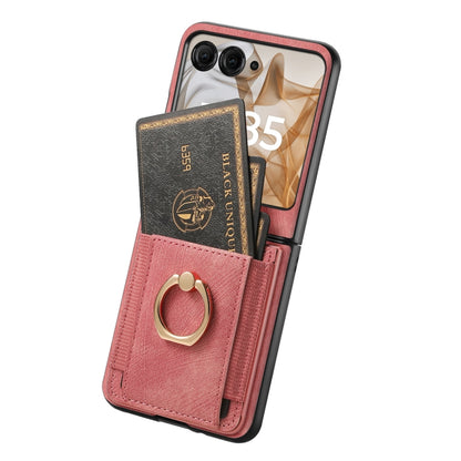 For Motorola Razr 50 Ultra Retro Skin-feel Ring Card Bag Phone Case(Pink) by buy2fix