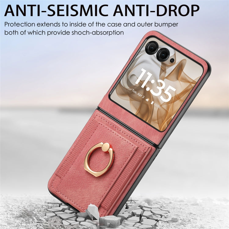 For Motorola Razr 50 Ultra Retro Skin-feel Ring Card Bag Phone Case(Pink) by buy2fix
