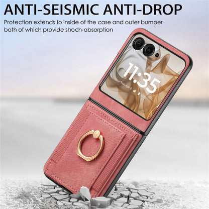 For Motorola Razr 50 Ultra Retro Skin-feel Ring Card Bag Phone Case(Pink) by buy2fix