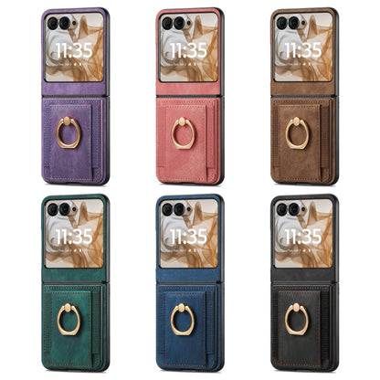 For Motorola Razr 50 Retro Skin-feel Ring Card Bag Phone Case(Green) by buy2fix