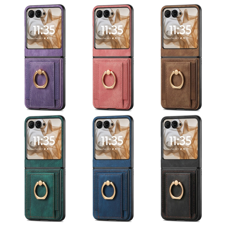 For Motorola Razr 50 Retro Skin-feel Ring Card Bag Phone Case(Blue) by buy2fix