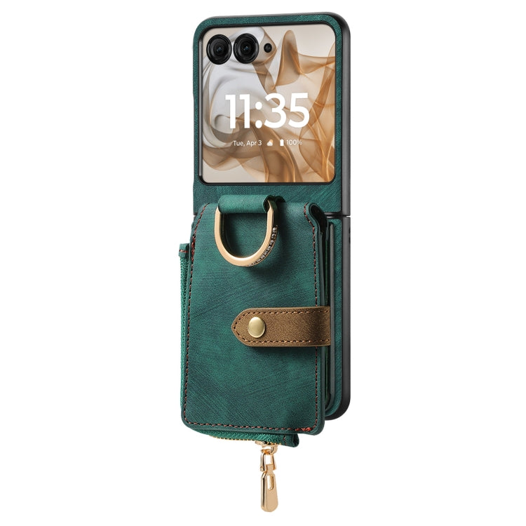 For Motorola Razr 50 Retro Ring Vertical Zipper Wallet Phone Case(Green) by buy2fix